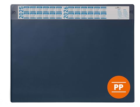 Durable Schreibtischunterlage mit Kalender, 650x480 mm, dunkelblau, 722507 | Schreibunterlage mit 4-Jahreskalender und transparenter Abdeckung, rutschfeste Unterseite, aus PP