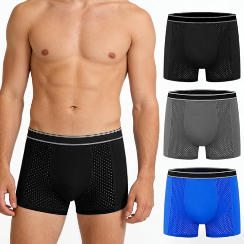 Men's Incontinence Underwear - Upgraded 200ml Absorbency Leakproof Boxer Briefs with Front-to-Rear Leak Protection - Washable Reusable Cotton Incontinence Briefs for Men Heavy Flow Bladder Leak 3 Pack