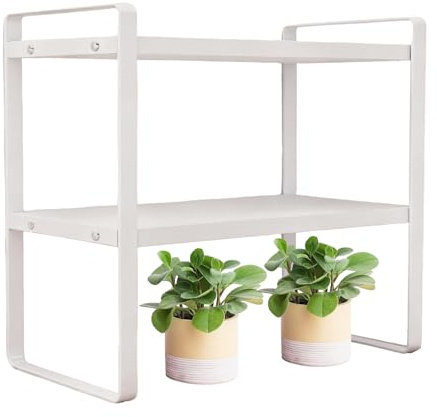 Skrivbordshylla arrangör – 2-nivåer modern displayhöjare, kontorsskrivbord hylla förvaring organisatör – för sovrum köksskåp skafferi kontor sovsal rum samlarfigurer planterare