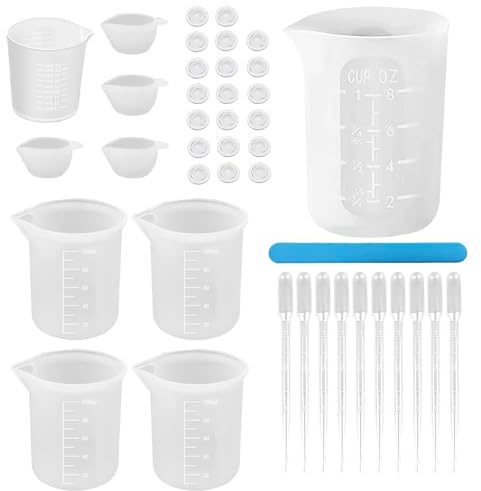 Kelav Kit di Misurini in Silicone per Resina, 30ml/100ml/250ml Misurini in Silicone con Pipette Bastoncini Guanti, Riutilizzabile Bicchieri Dosatore per DIY Miscelazione di Vernici