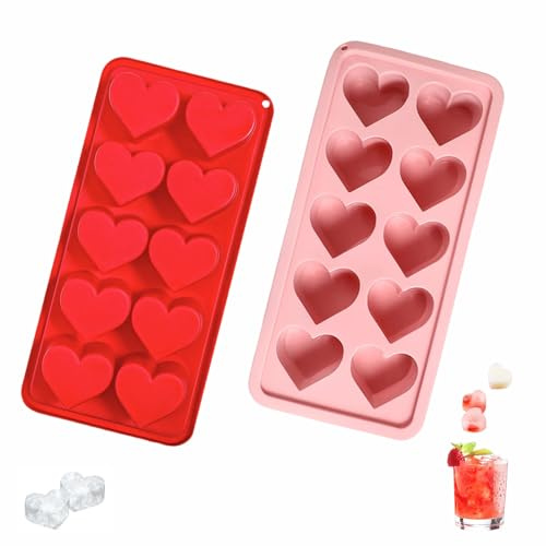2 Pièces Bac à Glaçons en Silicone avec Moules à Cœurs | Moules à Glaçons en Forme de Coeur Fantaisie Moule de 10 Trous Glaçons Pour Whisky,Cocktails,Glaces,Fruits,Boissons,Chocolat