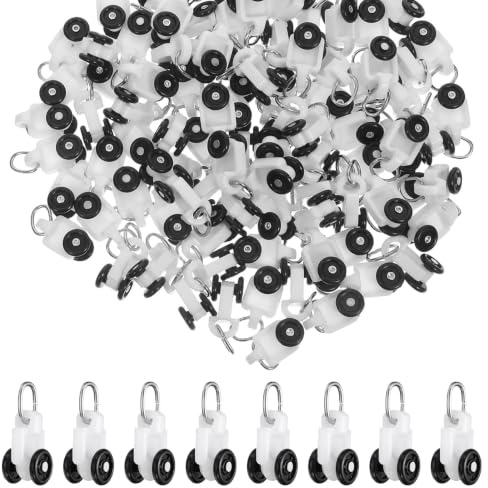 60 Pcs Curtain Track Rollers & Gliders, Black Plastic Silent Dual Wheel | Sliding Pulleys, For 23x28mm Rails, Ceiling Drapery Hooks for Tracks, Wardrobe & Room Divider