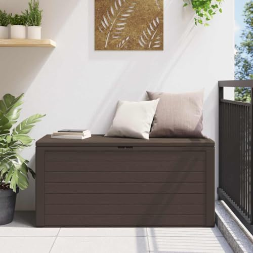 Xuvaracle Trädgårdskista brun 116 x 44 x 55 cm med 290 l förvaringsutrymme, väderbeständig för kuddar, kuddar, kuddar, tak, verktyg, balkong, terrass, utomhuslåda, förvaringslåda, väderbeständigt lock