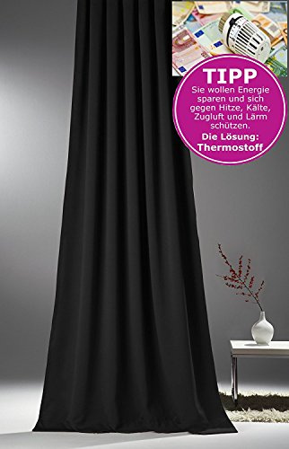 NOVUM fix Vorhang Verdunkelung Kälteschutz Kräuselband Blickdicht Klimavorhang Übergardine XXL extra lang bis 350 cm energiesparen, schwarz 145x350cm(BxH)