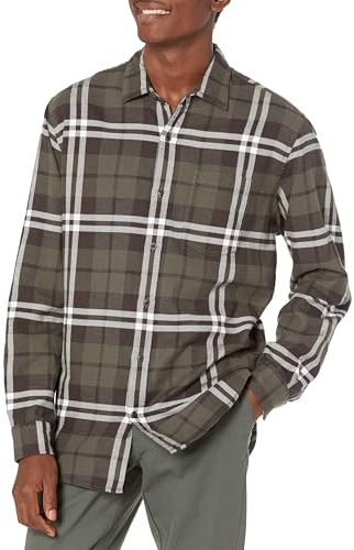 Amazon Essentials Men's Långärmad flanellskjorta (finns i Big & Tall), Olivgrön Rutig, XL