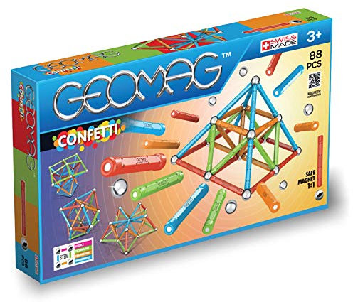 GEOMAG - CLASSIC CONFETTI 88 Teile - Magnetisches Konstruktionsspiel für Kinder ab 3 Jahren - 3D-Konstruktion - Fördert Kreativität und motorische Fähigkeiten - Magnetische Bausteine - Swiss Made