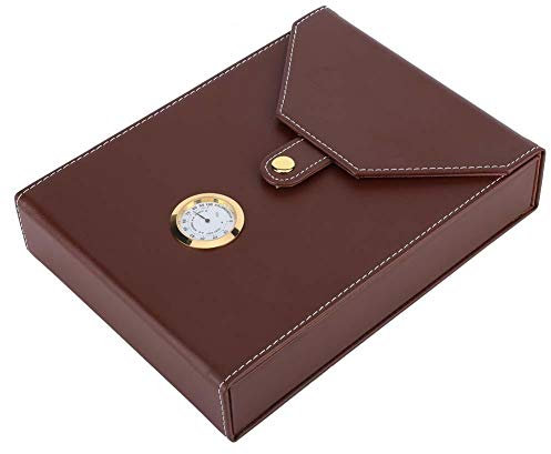 Humidor aus Zedernholz, Zigarrenbox aus hochwertigem Leder, Mini-tragbar, mit Luftbefeuchter, Hygrometer, tragbar, 10-15 Stück, leicht zu transportieren, für Reisen, 3 Farben (Dunkelbraun)