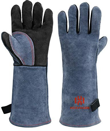 HZXVOGEN 16 Inches 932℉ Heat Fire Resistant Welding Gloves BBQ Grill Gloves for Arc Tig Mig Wood Stove Barking Oven Fireplace Welder Gloves – Free Size for Men Women