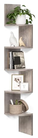 VASAGLE Libreria Angolare, Mensola Angolare da Muro, Scaffale da Parete a 5 Ripiani, 126 x 20 cm, in Camera da Letto Soggiorno Bagno Studio, Porta Piante, Greige Melange LBC020M01