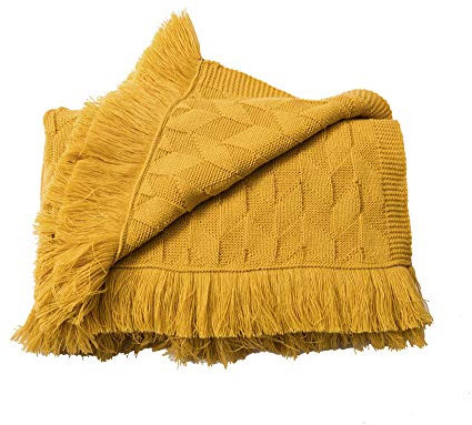 Nicole Knupfer 100% Baumwolle Stricken Decke Wohndecke,Nordeuropa Tagesdecke Retro Wolle Einfarbig Wohn Kuscheldecken Warm Decke Überwurf Kuscheldecke (Gelb,80 * 240cm)