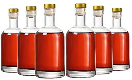Kaachli Botellas de vidrio transparente de 170.1 g – 200 ml [Paquete de 6] para vino, bebidas, aceite, vinagre, kombucha, cerveza, agua, refrescos con tapón de corcho y tapa hermética