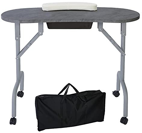 AGESISI Portable Manicure Table Foldable Nail Desk with Large Drawer Nail Tech Table for Technician Salon Workstation Client Wrist Cushion/Carry Bag/4 Lockable Wheels, 36-inch, Black