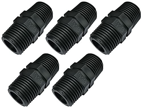 Aerzetix - C51973 - Set di 5 - Nipplo uguale con Raccordo filettato in plastica - Doppio Filettatura Maschio/Maschio - 1/2 x1/2'' - PN 10 Bar - raccordi a Compressione connessione per avvitare