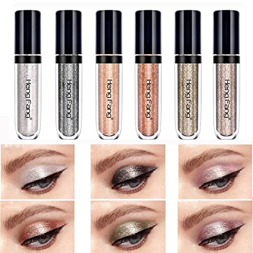 6PCS Fard à Paupières Liquide,Fard à Paupières paillette Scintillant, Métallique Effet Longue Durée Imperméable Crayon Brillant Maquillage des Yeux (6PCS)