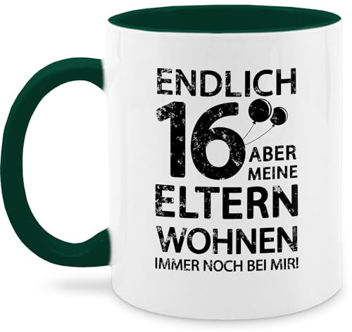 Tasse Tassen 325ml - 16. Geburtstag - Endlich 16 aber meine Eltern wohnen immer noch bei mir I Sechzehn - 325 ml - Dunkelgrün - geschenk zum 16.geburtstag jahre junge 16-jährige ballon