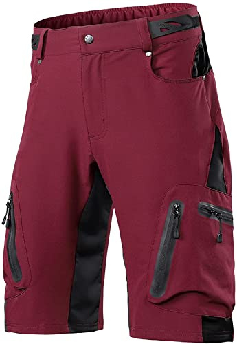 FASCINATDECO Herren MTB Hose mit 3D Sitzpolster Radhose Kurz Männer Fahrradhose, Schnelltrocknend Atmungsaktiv Herren Radlerhose Mountainbike Hose (Rot,XXL)