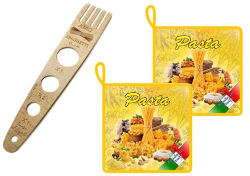 set 2 Presine Cotone + Dosa Spaghetti in Legno Massello Made in Italy Cucina Fornelli