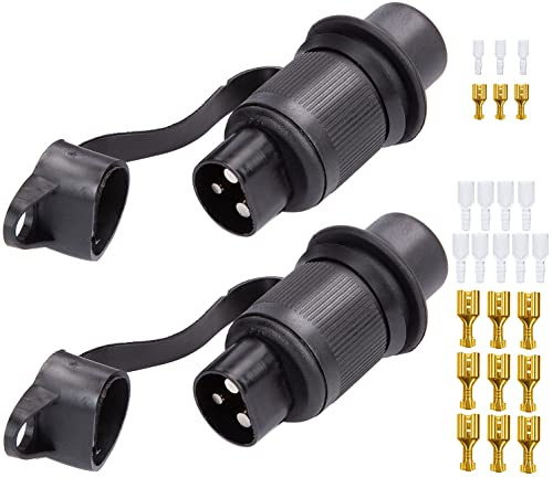SPARKMOTO 2 Piezas Enchufe Tractor 3 Pines Macho, Impermeable Conector 3 Pines Remolque, Adaptador Enchufe Remolque 3Pines para Tractor Agrícola,Enchufe 3 Pines Remolque,Incluye Accesorios de Montaje