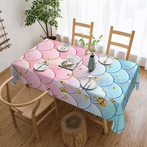 Rechteckige Gartentischdecke Pink Blue Platinum Mer-Maid-Skalen Tischwäsche Wetterfeste Tischtuch Pflegeleicht Wachstuchtischdecke Für Party Abendessen Garten,137X183cm