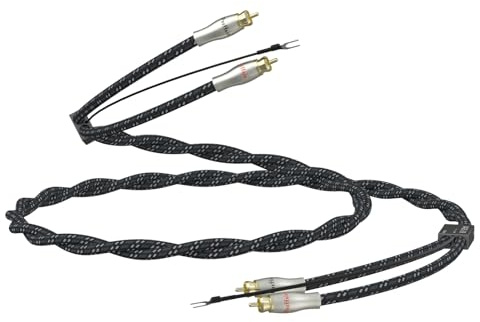 Preffair Cable giratorio con cable de tierra Phono RCA chapado en oro, cable de interconexión estéreo RCA dual para preamplificador, reproductor de discos, amplificador (X425-2R, 3.3 pies)