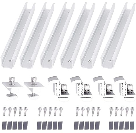 FLYAMAPIRIT Solarpanel Halterungsset Aluminiumlegierung Photovoltaik Montageschienenhalter Set (6 x 300 mm Schiene + 4 x Endklemme + 2 x Mittelklemme) für 2 Stück Solar PV Module