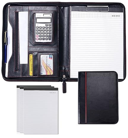 A4 Zipped Conference Folder. Document Holder Organizer with Space for Notebook, Smartphone, Tablet and Keys (Color : Black B, Size : 12-Digit Calculator)