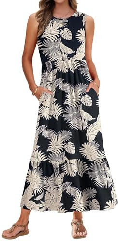 AUSELILY Women Sleeveless Maxi Dress with Pockets