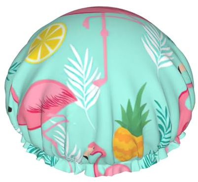 WURTON Weiche Duschhaube für Damen, Flamingo-Druck, wiederverwendbar, umweltfreundlich, Badehauben