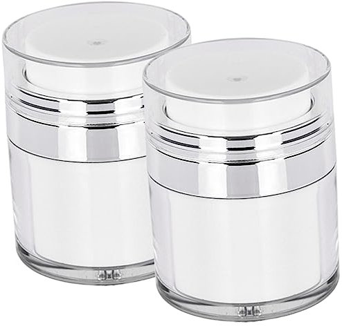 Housoutil 2pcs 30ml Airless Cream Pump Jars, Reusable Plastic Push Moisturiser Containers for Lotions and Balsams, Travel Pump Bottle with Leak-resistant Design
