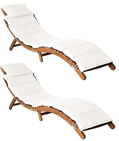 Rantry Sonnenliegen mit Auflagen 2 STK. Cremeweiß Massivholz Akazie Gartenmöbel Model3155473