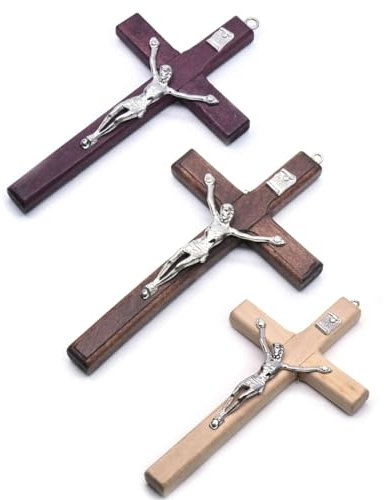 YNYCIPZ Crocifissi，Crocifisso Croce Murale, Decorazione da Parete con Croce in Legno cattolica, Decorazione da Parete per la casa di Gesù Cristiano (3 Pezzi)