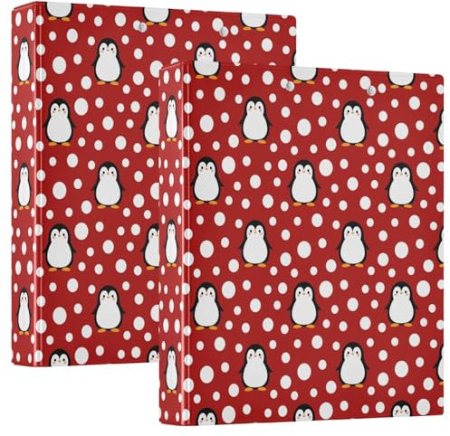 Quteprint Ringbuch mit 3 Ringen, niedlicher Pinguin, gepunktet, 3,8 cm, runder Ringordner mit 3 transparenten Innentaschen, Ordner-Organizer mit Klemmbrett für Büro, Zuhause, Schule, hält 200 Blatt, 2