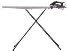 HOLITY Asse da stiro per hotel con ferro a vapore, nero e argento, 1420mm x 340mm (sospeso), 905mm x 340mm (superficie da stiro), acciaio, potenza 2000W
