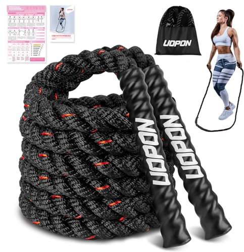 Schweres Springseil, 0,6kg Ultra-gewichtet Skipping rope mit Trainingsposter, Springseil gewichtet für Training, 280CM Weighted jump rope für Kraftaufbau, Muskeltraining und Ganzkörperfitness