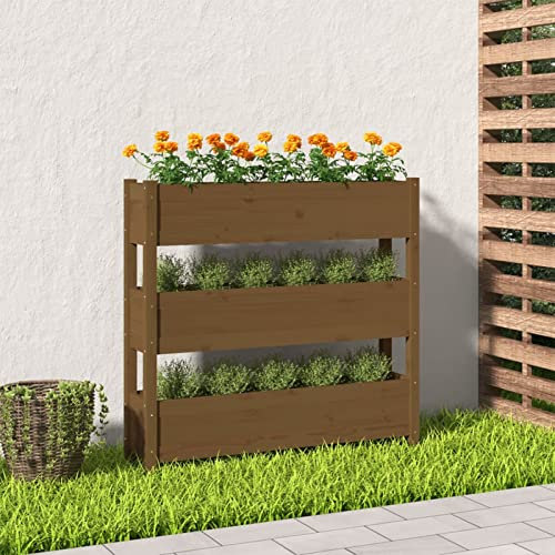 Homgoday Fioriera Grigliato per Giardino, Fioriera Marrone 112x25x104,5 cm in Legno Massello di Pino, Fioriera Grigliato per Giardino, Fioriera da Esterno,Fioriera Balcone
