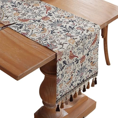 Landhausstil Quasten Tischläufer, Jacquard-Tischläufer 30x200cm | Doppellagig Waschbar Küche Tisch Dekoration Party Geburtstag Hochzeit Dekor