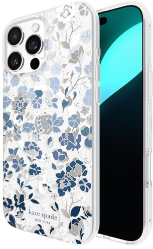 Kate Spade New York iPhone 16 Pro Max Case - Compatible with MagSafe - Designer Phone Case - Flowerbed Blue Gems
