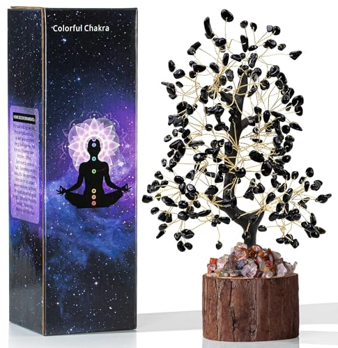 AWARDSEN Obsidian Kristallbaum, Schwarz Edelsteinkristall Deko Bonsai Baum | AWARDSEN Lebensbaum Geldbaum Schreibtisch Deko Spirituell Esoterik Feng Shui Deko Spirituelle Geschenke für Frauen