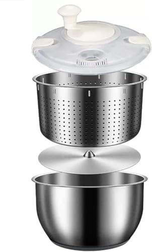 Grande essoreuse à salade en acier inoxydable de 6 L avec design passe au lave-vaisselle - Outil de cuisine pour fruits, pâtes et frites - Essoreuse à salade rapide et efficace
