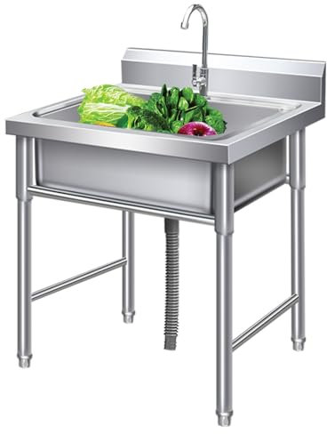 GODFSAHG Küchenspüle aus Edelstahl, freistehende Spüle für den Außenbereich, tragbare gewerbliche Restaurantspüle, Einzelbecken, Mehrzweckspüle, mobiles Waschbecken, für Wäscherei, Garage,
