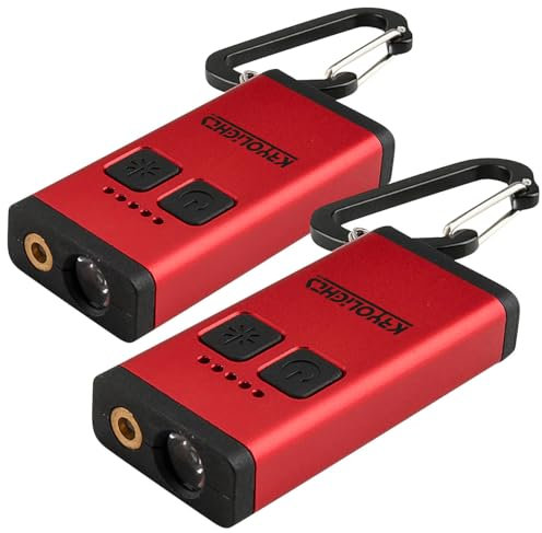 KryoLights Laserpointer rote USB: 2er-Set Mini-Taschenlampe mit Laserpointer, 3 W, 80 lm, Akku, dimmbar (Katzenspielzeuge, LED-Schlüsselbund-Taschenlampe, Karabiner)