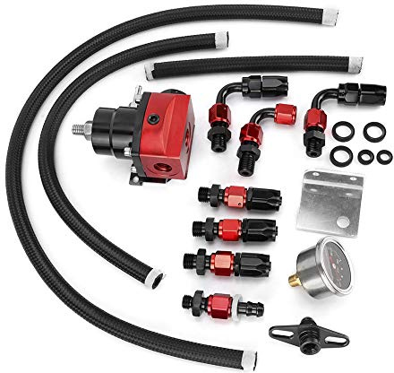 Kit de Regulador de Presión de Combustible Ajustable para Automóvil con Medidor de 100 PSI, Acero Inoxidable 304, para Motor Turboalimentado de Alto Rendimiento (negro rojo)