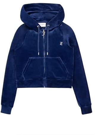 Juicy Couture Damen Classic Velour Hoodie with Logo Kapuzenpullover, Blue Depths, L EU