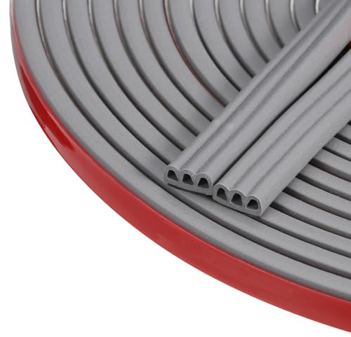 sourcing map Weather Stripping Door Seal Strip, 20 ft Silicone D Shape Door Seal Strip Self-Adhesive Weather Strip Soundproofing Seal Strip for Door Frame Window, 0.35 x 0.16, Grey