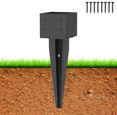 1 Pcs 6x6 Fence Post Anchor,(Internal 5.6x5.6),Metal Fence Post Anchor Ground Spike 17 with Black Powder-Coated,Fence Stakes Post Base for Deck,Fence,Porch,Railing,Mailbox.