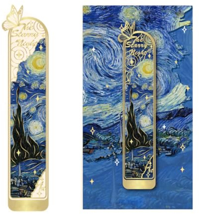 Segnalibri metallici, segnalibri con dipinti di fama mondiale, regali per donne, marcatori laterali regali per insegnanti, studenti, lettori, amici (The Starry Night)