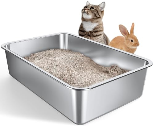 Gimars Caja de Arena Extra Grande de Acero Inoxidable Engrosado - Fácil de Limpiar, con Bordes Altos, a Prueba de Óxido, No Absorbe Olores, Bandeja Metálica para Gatos y Conejos