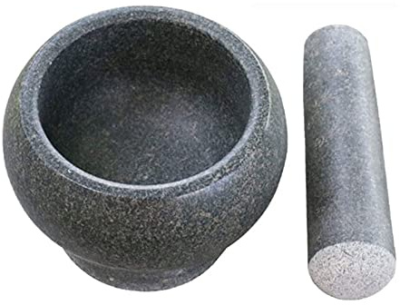 RUHEN Ensemble mortier et Pilon - Bol en Pierre Naturelle Solide Broyeur de Cuisine pour épices, Herbes, Pesto, Guacamole
