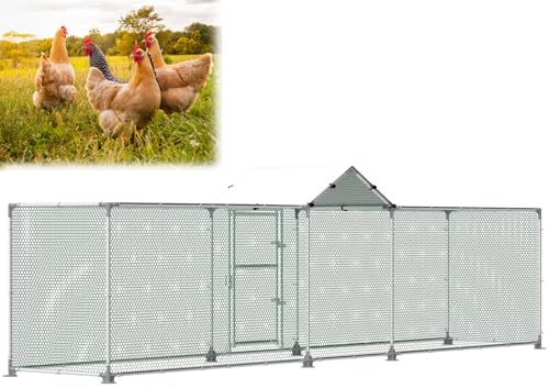 Froadp Hühnerkäfig 5x1x1,5 m Hühnerstall Freilaufgehege mit Verzinktem Stahlrahmen und Sonnenschutz Dach Chicken Run Hühnergehege Kleintierstall Hühnerauslauf Geflügelkäfige für Geflügel Kaninchen