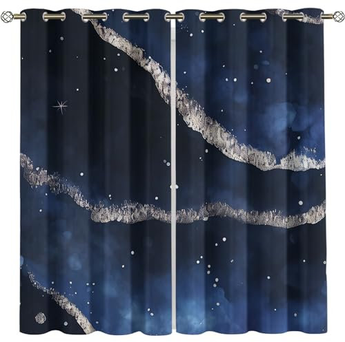 Kinder Gardinen Kinderzimmer Junge Mädchen Blickdicht Weiß Schwarz Blau Textur Kunst 200X214Cm 2Er Set Verdunkelungsvorhang Thermovorhang Hitzeschutz Vorhänge Wohnzimmer Schlafzimmer Vorhänge Mit Ö